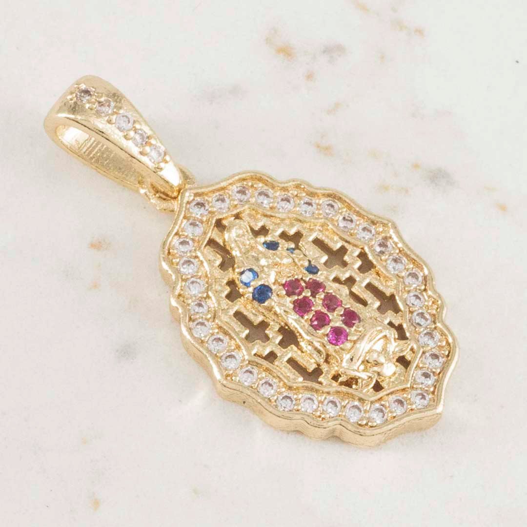 DIJE MEDALLA GUADALUPE BORDES CIRCONIAS 19mm x 12.5mm DIJE MEDALLA GUADALUPE BORDES CIRCONIAS 19mm x 12.5mm
