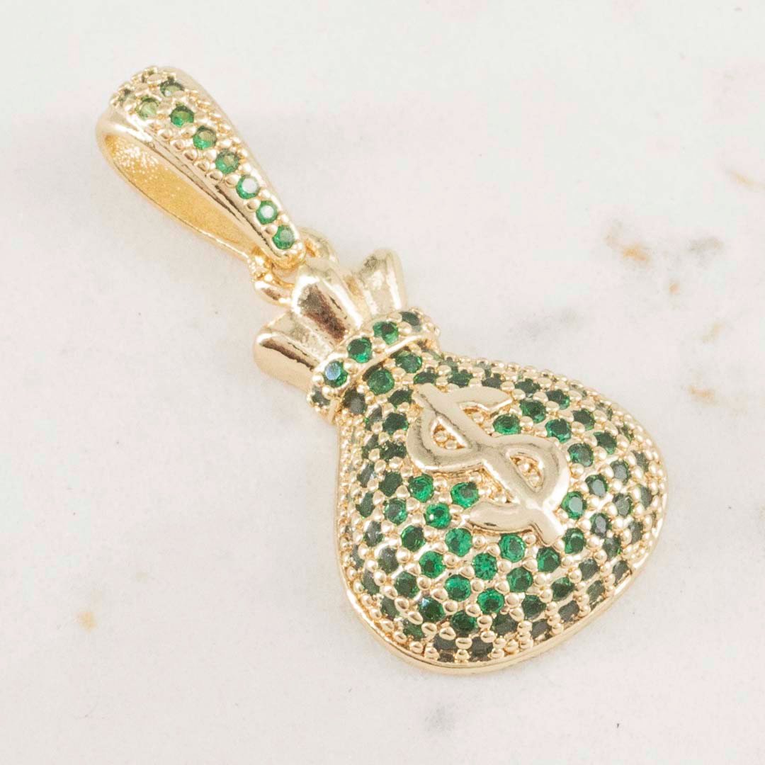 DIJE BOLSA DE DINERO ESMERALDAS 18mm x 12mm DIJE BOLSA DE DINERO ESMERALDAS 18mm x 12mm
